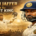 Wasim Jaffer portrait in Indian Test jersey with bat, titled “The 1st Silent King of Indian Cricket” with stadium background and crown symbol